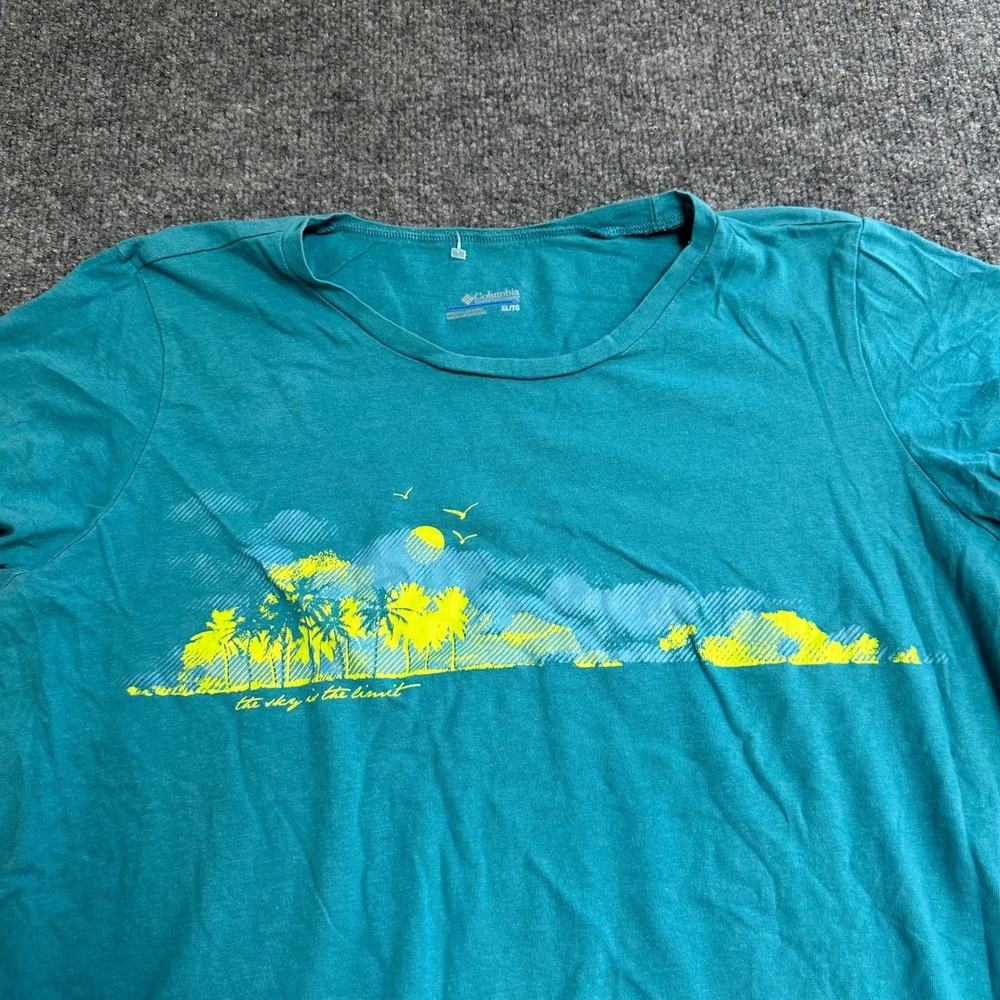 Columbia T-Shirt Womens XL Teal Blue Tropical Palm Tree Graphic Cotton Casual